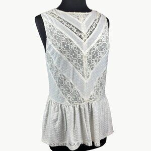 NWT Meadow Rue Anthropologie Lace Peplum Sleeveless Top | Sz Medium | White